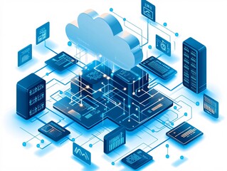 Cloud computing data visualization digital workspace infographic technology environment isometric view data management