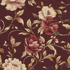 Seamless pattern repeat botanical floral design for wallpaper, fabric and product packaging, elegant English style motif