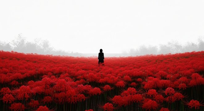 Person in Field of Red Flowers