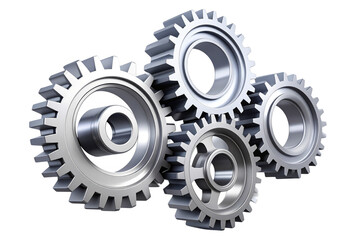 Industrial Gear Mechanism with Interlocking Metal Cogs, 3D Render Style, isolated on a transparent background