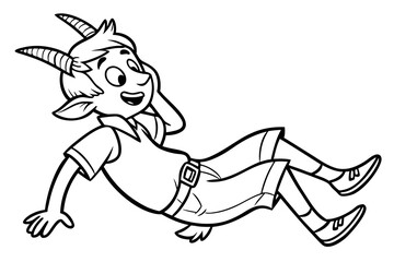 Fototapeta premium Line art of a mischievous satyr, suitable for a coloring page, simple lines, no shading, clear outlines, black and white