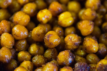 Food background, delicious chickpea flatlays close-up macro. Concept of healthy snacks, healthy and proper nutrition.