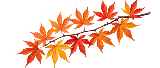 Fototapeta premium Vibrant autumn leaves shades of red, orange, and yellow create stunning display of nature beauty. This colorful branch evokes feelings of warmth