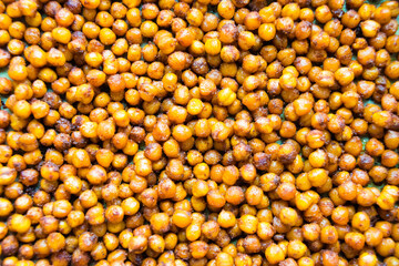 Food background, tasty chickpeas on top of flatlay