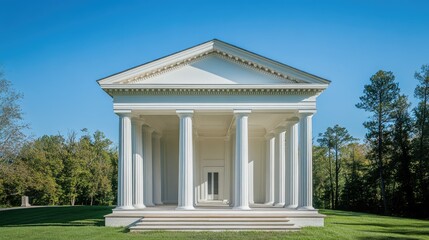 Obraz premium Neoclassical Temple: Majestic White Structure in a Serene Landscape