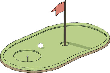 Golf Design Set Featuring Players Clubs Balls and Course Elements in Clean Style. Flat Style Golf Illustration Collection with Swing Action Green Field and Flags. Modern Golf Design Pack with Tee Off