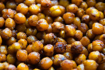 Food background, delicious chickpea flatlays close-up macro. Concept of healthy snacks, healthy and...