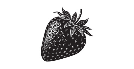Detailed black and white illustration of a strawberry with a distinct silhouette