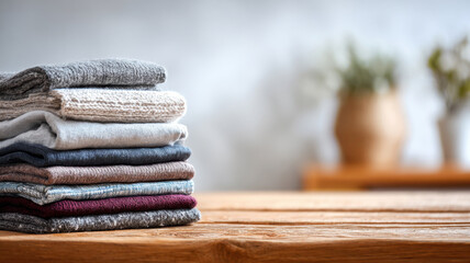 Folding laundry into neat stacks on table