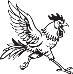 Energetic rooster flapping wings mid-run, ideal for farm logos, sports mascots, and dynamic branding.