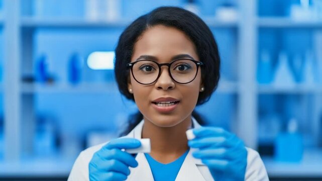 Young Scientist in Lab Holding Samples, Engaged in Research