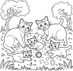 Obraz premium cats family in jungle line art illustration premium quality