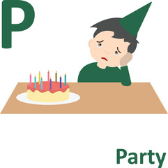 Adult alphabet, joke, letter P, sad party