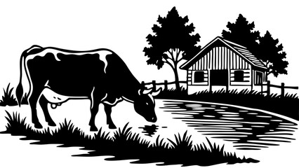 Rooster Crowing in the Morning with Barn in the Background
