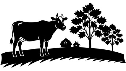 Rooster on the Fence with Cows Grazing Nearby
