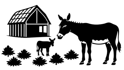 Horse Grazing in the Field Near the Barn
