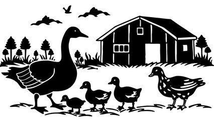 Rooster Perched on the Barn Roof at Dusk
