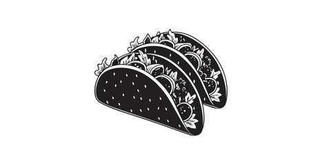 Three delicious tacos filled with meat and greens silhouette