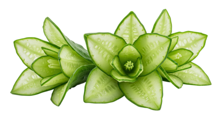 Artistic arrangement of fresh cucumber slices resembling blooming flowers