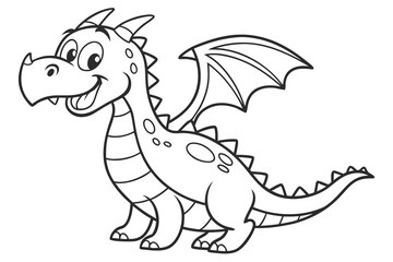 Fototapeta premium Line art of a playful dragon, suitable for a coloring page, simple lines, no shading, clear outlines, black and white