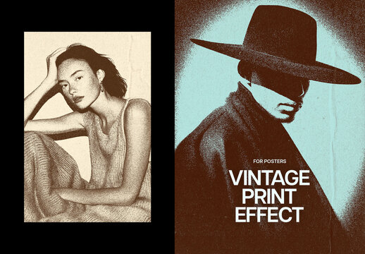 Vintage Copy Print Poster Effect Mockup