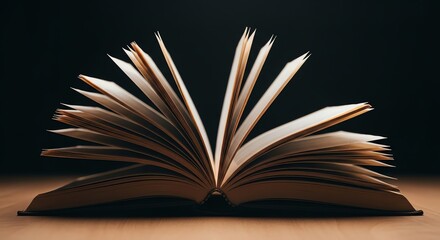 Open Book on Table in Dark Room