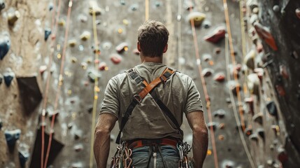 Obraz premium Person facing a climbing wall.