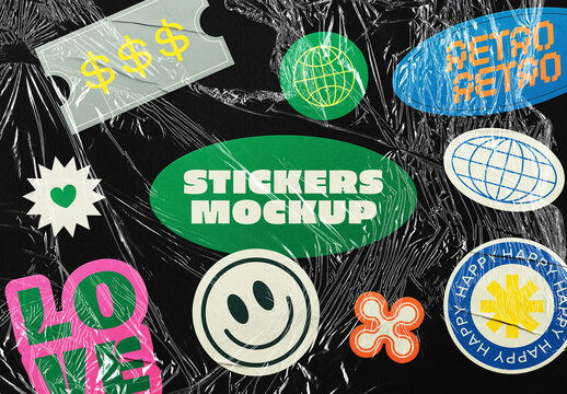 Wrinkled Plastic Stickers Mockup
