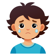 Fototapeta premium sad child, crying child, tearful kid, upset child, emotional child, child portrait, cartoon child, kid face, child character, white background, flat design, child avatar, child clipart, children vecto