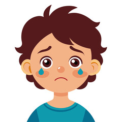 Obraz premium sad child, crying child, tearful kid, upset child, emotional child, child portrait, cartoon child, kid face, child character, white background, flat design, child avatar, child clipart, children vecto