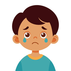 Fototapeta premium sad child, crying child, tearful kid, upset child, emotional child, child portrait, cartoon child, kid face, child character, white background, flat design, child avatar, child clipart, children vecto