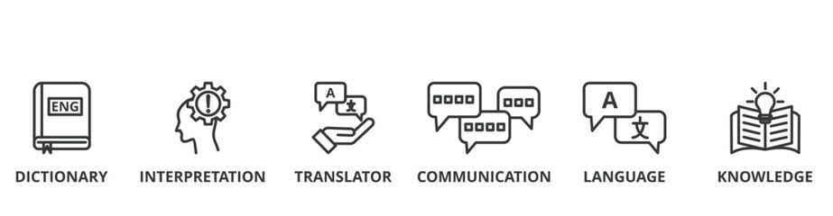 Translation banner vector illustration concept with the icon of dictionary, interpretation, translator, communication, language, and knowledge.