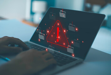Warnings exclamation mark alerts in computer systems to be aware of the dangers and risks of cyberattacks on the Internet. Malicious software to secure online logins on websites	