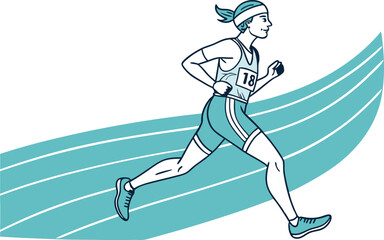 Fototapeta premium Marathon and Running Design Set Featuring Runners Tracks and Fitness Elements. Clean Running Illustration Pack with Athletes Footwear Numbers and Motion Effects. Flat Style Running and Marathon Design