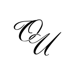 Elegant OU Monogram Logo in Black Script – Luxury Calligraphy Initial Design on White Background