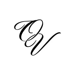 Elegant OV Monogram Logo in Black Script – Luxury Calligraphy Initial Design on White Background