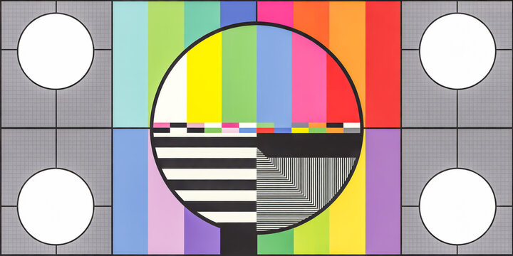 A television test pattern with a large circular center containing a color bar sequence.