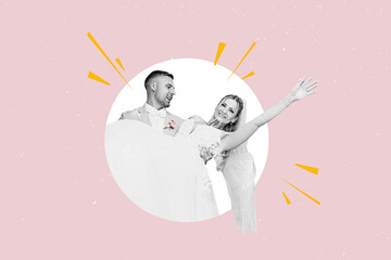 Flat design Illustration. Beautiful wedding couple cuddling on their wedding day - hold hands together and are happy