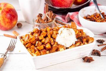Sweet breakfast Apple pie french toasts baked casserole. Tasty delicious Stuffed French Toast cake...