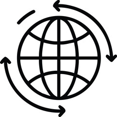 Obraz premium Globe with Circular Arrows in Outline Style for Global Network Icon