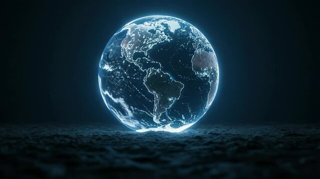 Glowing Earth in Transparent Egg Shape on Dark Surface
