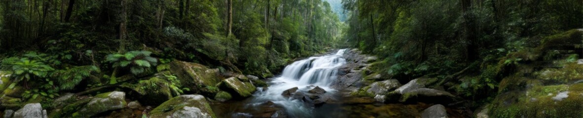 Tranquil waterfall adventure tropical forest hdr 360 degrees hdri