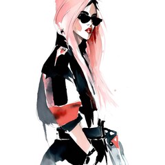 Fashion illustration.Beautiful fashion sketches.Stylish fashion models. Fashion girls.Style woman portrait.High fashion, generative ai