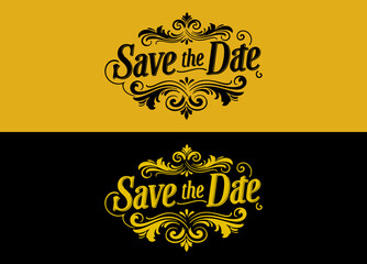 Vintage Save the Date emblem with floral flourish