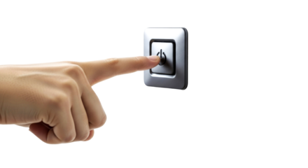 Close-up of a finger pushing a power button.  A minimalist image representing technology and control.