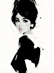 Fashion illustration.Beautiful fashion sketches.Stylish fashion models. Fashion girls.Style woman portrait.High fashion, generative ai