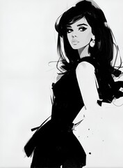 Fashion illustration.Beautiful fashion sketches.Stylish fashion models. Fashion girls.Style woman portrait.High fashion, generative ai