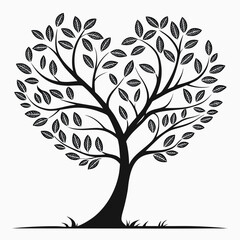 Obraz premium Beautiful Heart Shaped Tree Silhouette with Leaves and Branches