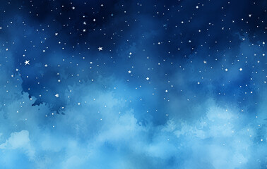 Obraz premium This composition showcases a stunning blue night sky adorned with countless stars glimmering brightly. Soft, wispy clouds add depth to the composition, creating an atmosphere of calm and wonder