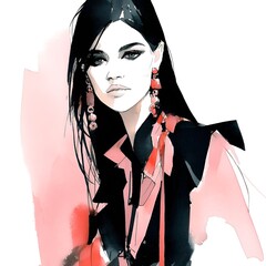 Fashion illustration.Beautiful fashion sketches.Stylish fashion models. Fashion girls.Style woman portrait.High fashion, generative ai